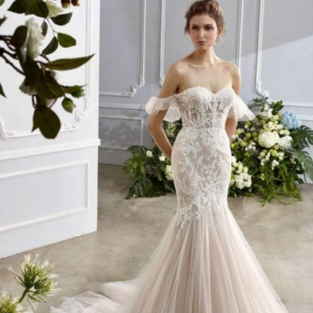 Strapless Mermaid Detach Sleeves Champagne Wedding Dress 12 NEW